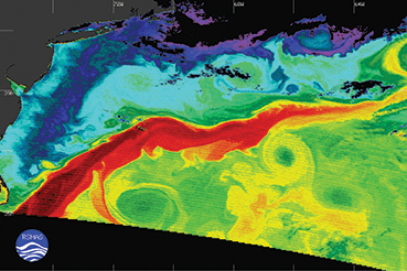 Credit: The sea surface temperature image was created at the University of Miami using the 11- and 12-micron bands, by Bob Evans, Peter Minnett, and co-workers.