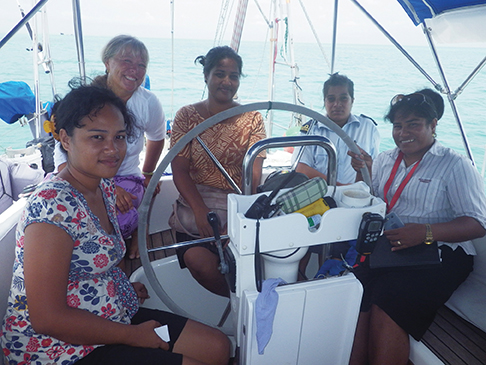 Immigration, health, customs and police came aboard for the formal clearing in process. The all-women team were friendly and efficient for Astarte's official checking in to Kiribati