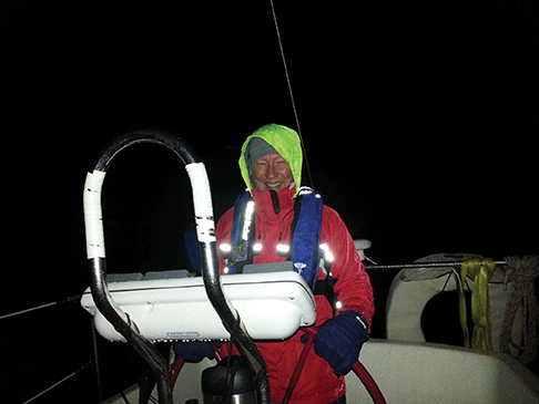 The author, helming at night