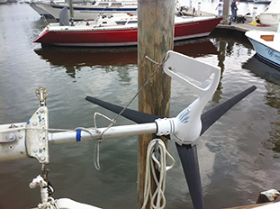 This photo of a wind generator clearly shows the onboard heatsink fins which are used to cool a built-in dummy load.