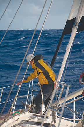 Checking the status, the author on the foredeck