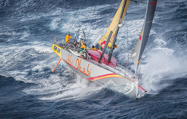 June 09, 2015. Abu Dhabi Ocean Racing passing by Costa da Morte - Coast of Death - in Spanish waters during Leg 8 to Lorient.