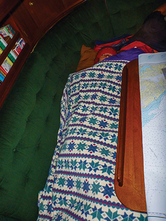 Tucked into the sleeping bag in the gulf of Alaska